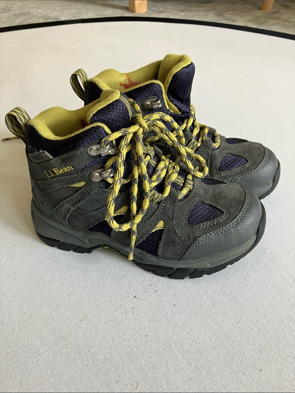 L.L. Bean Kids Gray and Yellow Lace-Up Hiking Boots